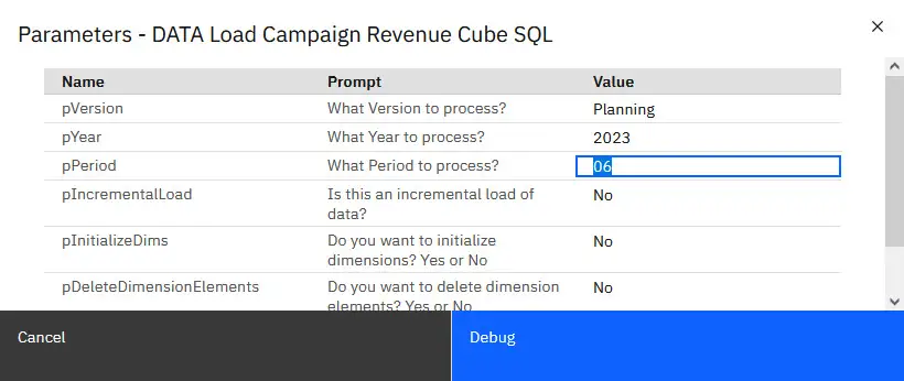 IBM Planning Analytics Workspace Debugger